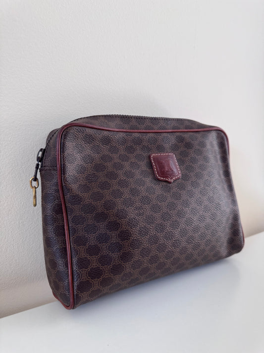 Céline trousse de toilette en toile enduite macadam marron (square)