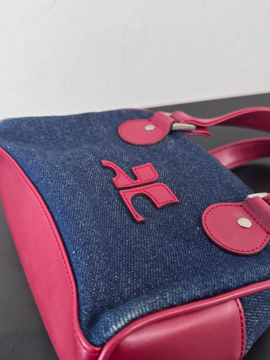 Courrèges Mini Denim Bag Vintage Denim + Red Faux Leather Statement Logo