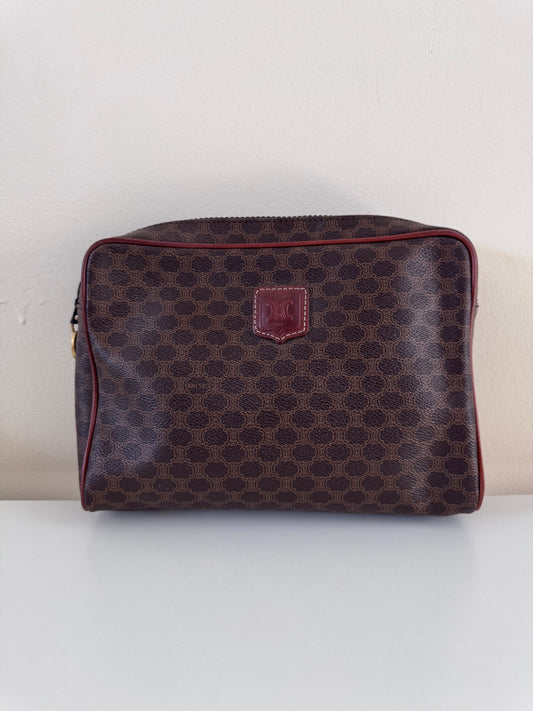 Céline trousse de toilette en toile enduite macadam marron (square)