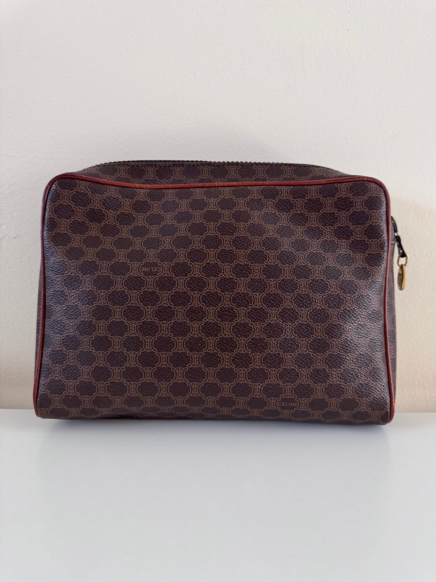 Céline trousse de toilette en toile enduite macadam marron (square)