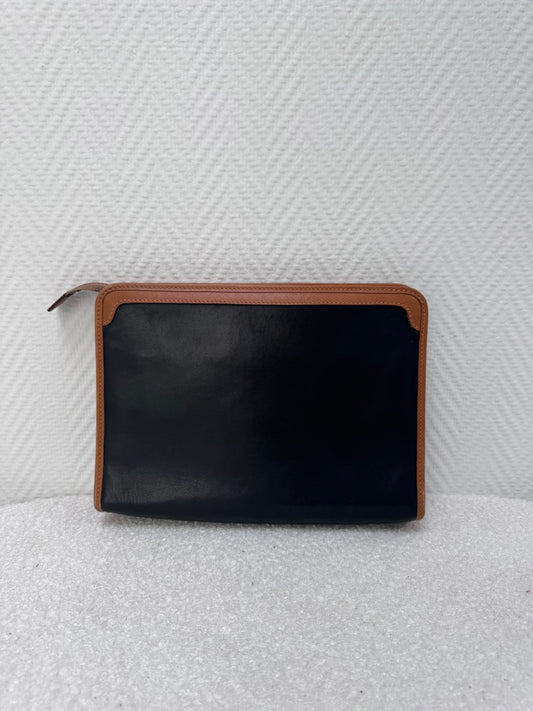 Pochette Céline Vintage - Cuir noir et camel, écusson Blason doré