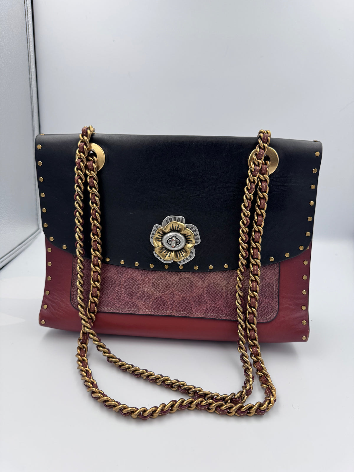 Coach Parker Shoulder Bag Colorblock Signature Canvas Tea Rose