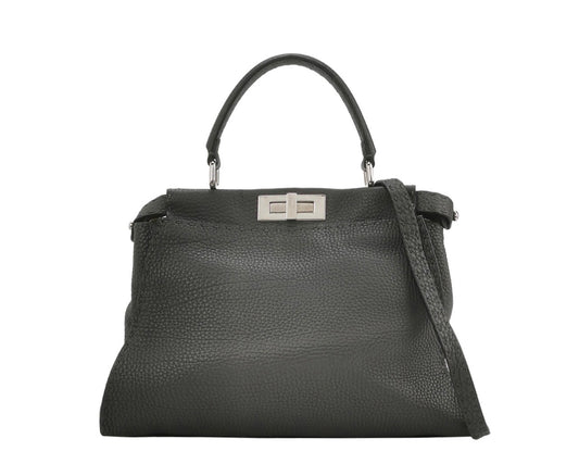 Sac Fendi Peekaboo Medium Selleria en cuir grainé gris foncé