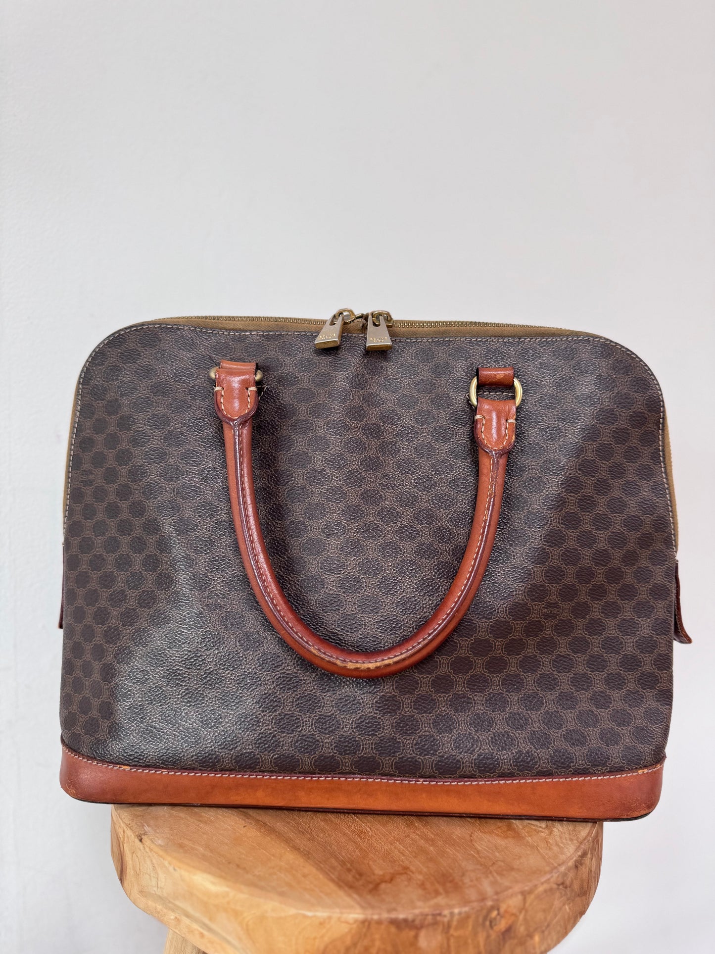 Vintage Céline Macadam handtas – Bruin Canvas & Leder
